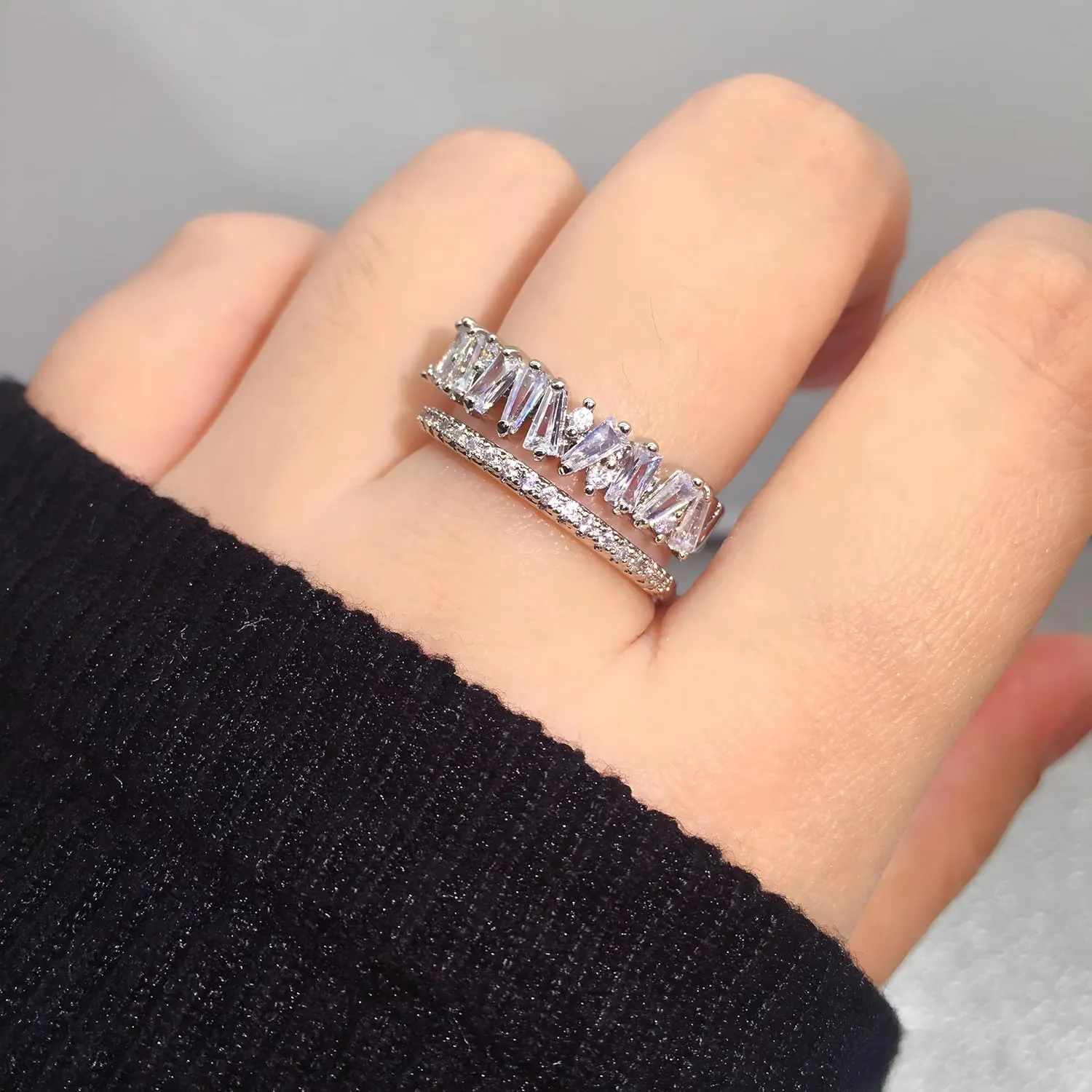 Adjustable 18k Gold Plated CZ Leaf Open Ring Dainty Double Cubic Zirconia Olive Branch Leaves Band Stacking Finger Rings Minimalist Cute Statement Ring Jewelry for Women Teen Girls