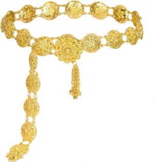 Adjustable Flower Dance Beach Waist Decoration Women's Hollow Flower Chain Belt for Belly Dance and r Jewelry, 101cm, Gold