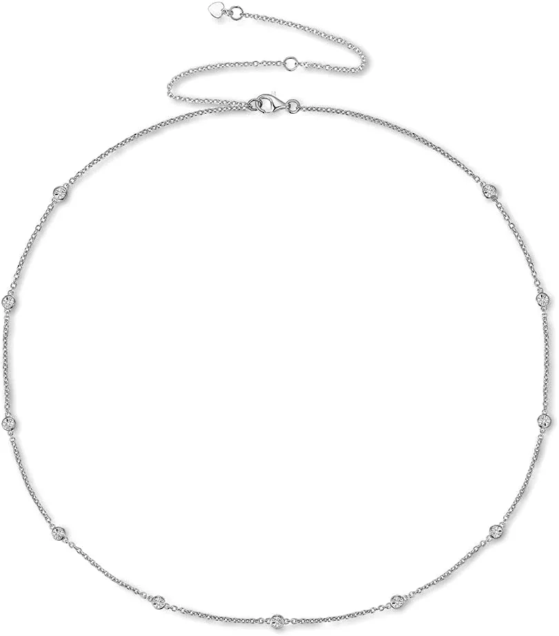 Adjustable Necklace .05CT Diamond By The Yard In Sterling Silver, Rose Gold, Yellow Gold 16',18' and20'