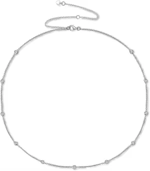 Adjustable Necklace .05CT Diamond By The Yard In Sterling Silver, Rose Gold, Yellow Gold 16',18' and20'