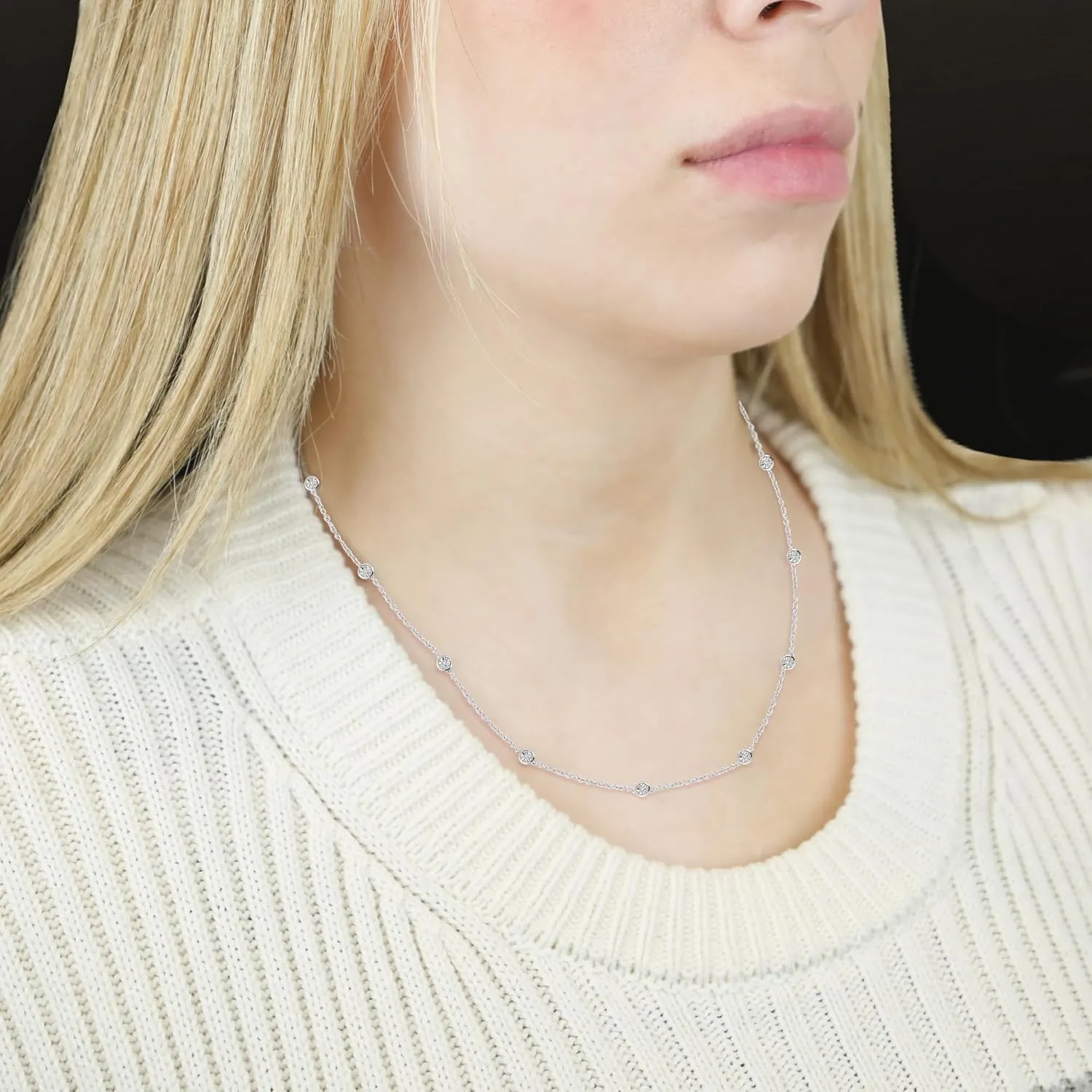Adjustable Necklace .05CT Diamond By The Yard In Sterling Silver, Rose Gold, Yellow Gold 16',18' and20'