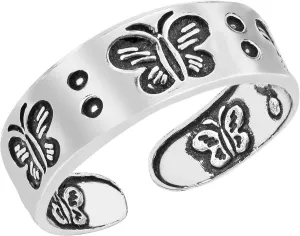 AeraVida Sweet Symphony of Butterflies .925 Sterling Silver Toe Ring or Pinky Ring | Delicate Nature-Inspired Silver Jewelry for Women | Adjustable Sterling Silver Butterfly Ring