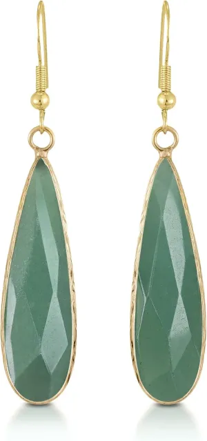 AeraVida Unique Green Jade Long Teardrops Gold-Plated Silver Dangle Earrings | Bohemian Inspired Long Earrings for Women | Bali Earrings Anniversary Jewelry Gift