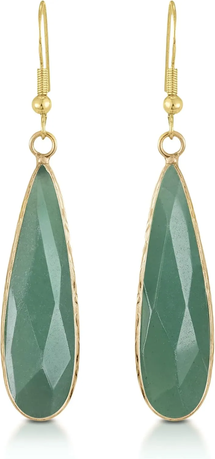 AeraVida Unique Green Jade Long Teardrops Gold-Plated Silver Dangle Earrings | Bohemian Inspired Long Earrings for Women | Bali Earrings Anniversary Jewelry Gift