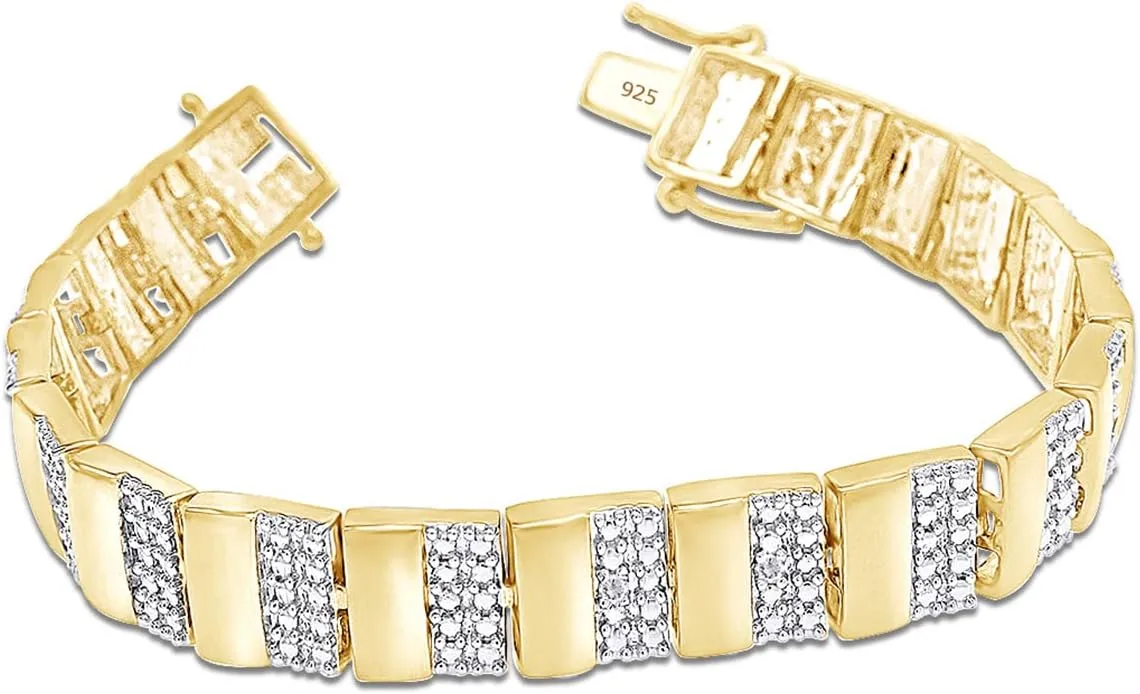 AFFY White Natural Diamond Men's Bracelet In 14k Gold Over Sterling Silver (0.04 cttw)