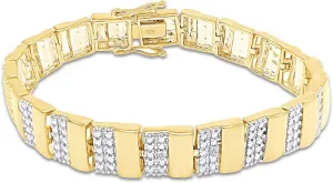 AFFY White Natural Diamond Men's Bracelet In 14k Gold Over Sterling Silver (0.04 cttw)
