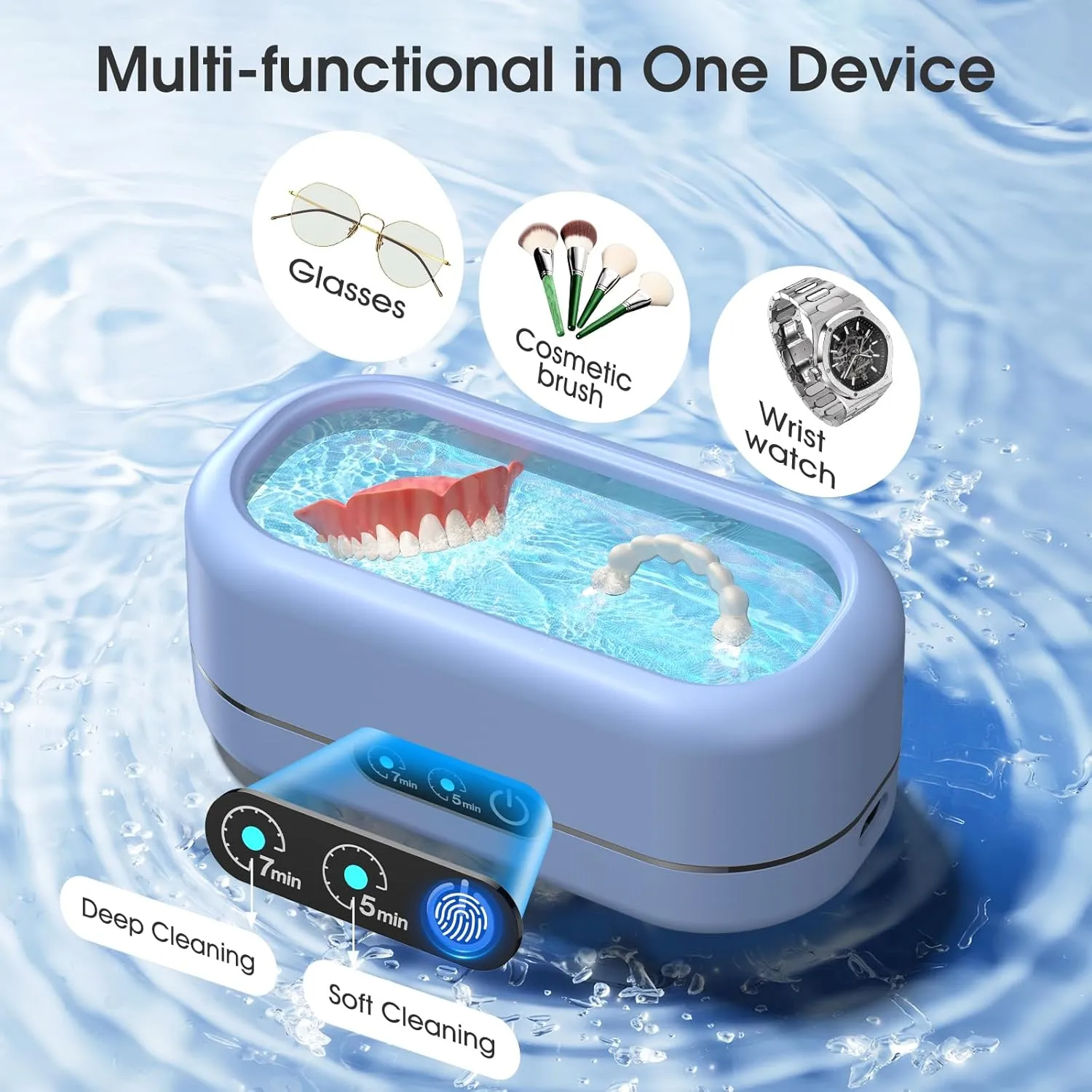 AI Ultrasonic Jewelry Cleaner,50KHz Professional Ultrasonic Cleaner Machine with 304 Stainless Steel for Jewelry, Dentures, Eyeglasses, Rings,Coin, Watch Strap, Tools, Hygiene Items (Blue)