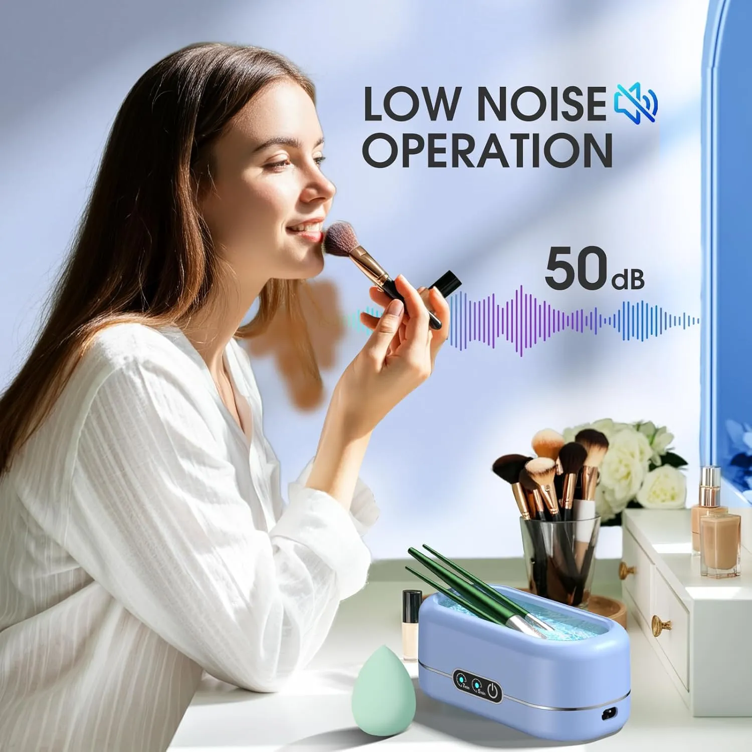 AI Ultrasonic Jewelry Cleaner,50KHz Professional Ultrasonic Cleaner Machine with 304 Stainless Steel for Jewelry, Dentures, Eyeglasses, Rings,Coin, Watch Strap, Tools, Hygiene Items (Blue)