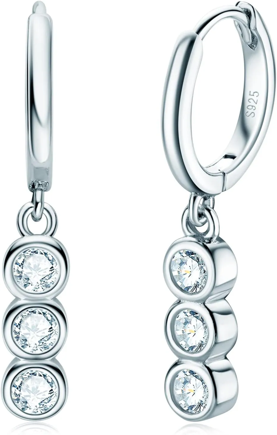 AINUOSHI Huggie Hoop Earrings Dangle Drop Moissanite Earrings for Women, 925 Sterling Silver with 18K White Gold / 14K Gold Plated, Hypoallergenic, Jewelry Box Packed