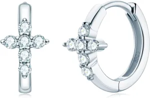 AINUOSHI Moissanite Hoop Earrings Unisex Cross Earrings for Women Men 925 Sterling Silver Imitation Diamond Huggie Earring Hypoallergenic Mujer Christmas New Year Anniversary Birthday Gifts for Wife Girlfriend
