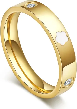 AmorArtSky 18k Gold Five Leaf Clover Dainty Inlaid Zircon Ring for Women:Fashion Lucky Five Leaf Love Promise Rings Stainless Steel Wedding Band Promise Ring Jewelry Birthday Gifts for Women