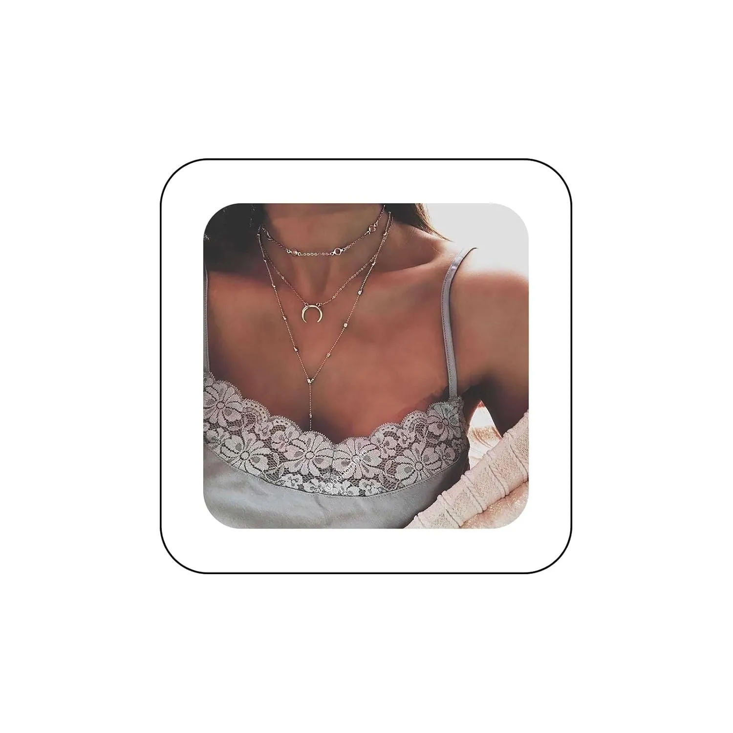 Andelaisi Boho Moon Crescent Necklace - Silver Crystal Y Necklace - Satellite Chain Lariat - Women's Jewelry