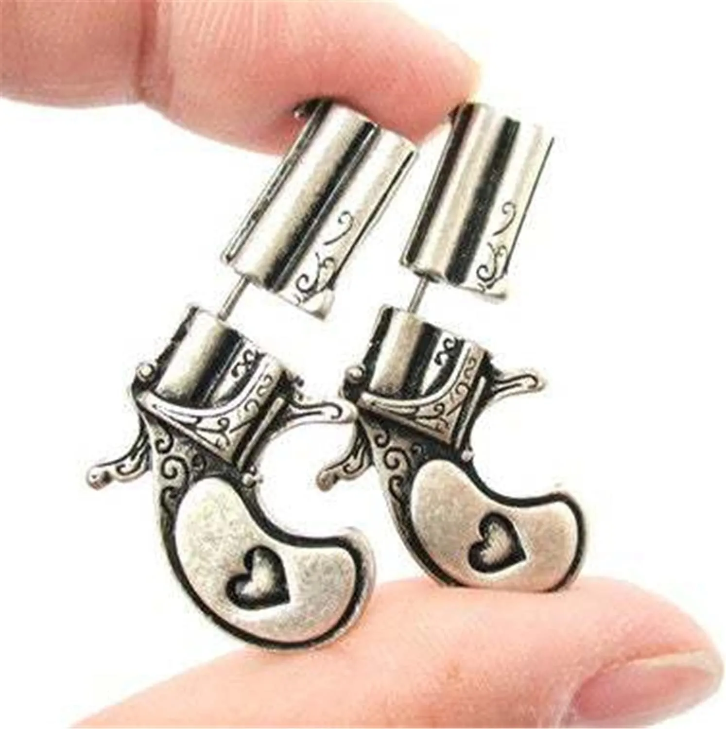 ANDPAI Personalized Unique Black Punk Gun Pistol Stud Earrings Cool Puncture Ear Stud Earrings for Women Men Statement Jewelry Gifts