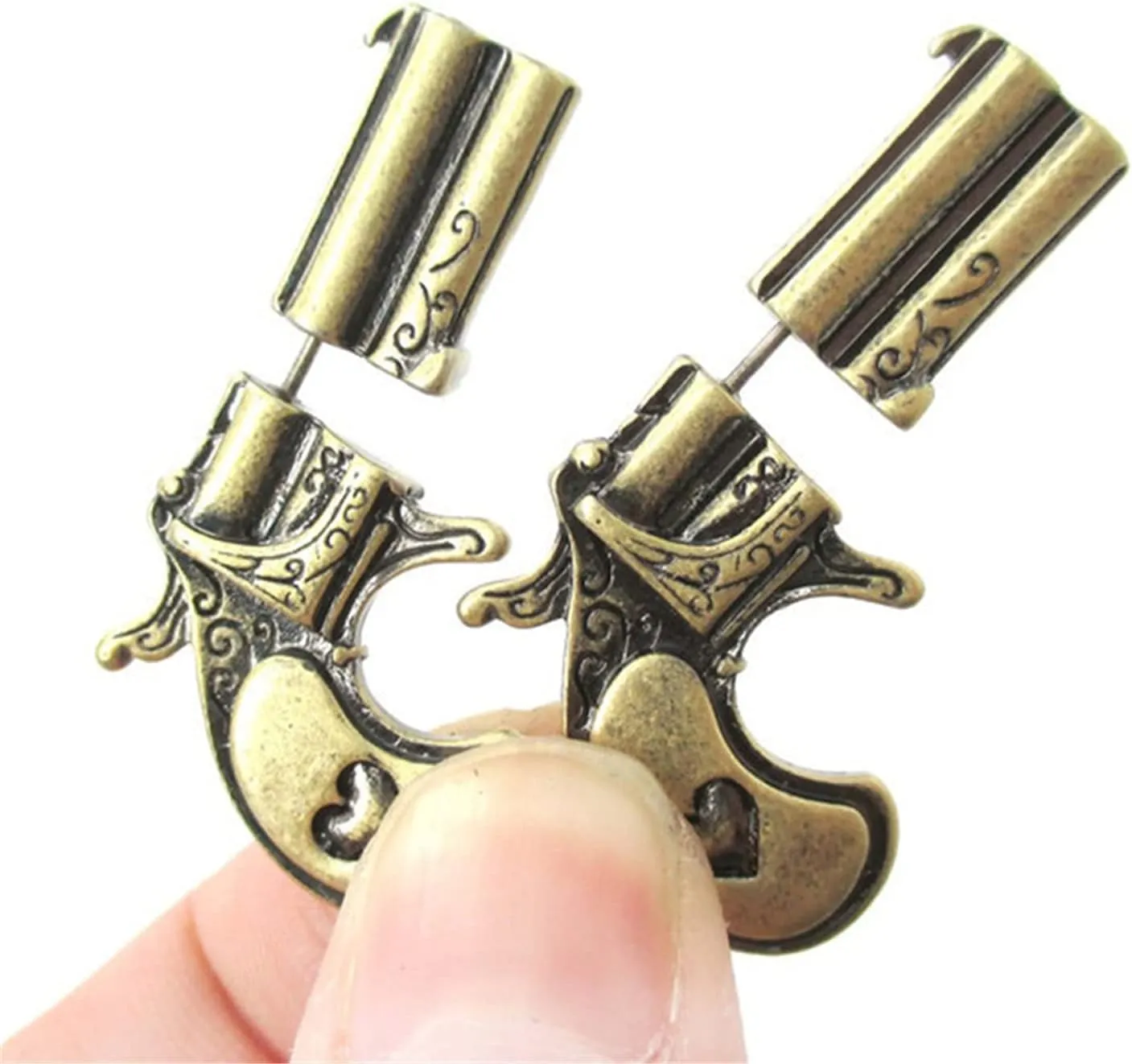 ANDPAI Personalized Unique Black Punk Gun Pistol Stud Earrings Cool Puncture Ear Stud Earrings for Women Men Statement Jewelry Gifts