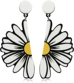 ANDPAI Unique Fashion 70s 80s 90s Funny Lightweight Acrylic Big Daisy Flower Dangle Drop Earrings for Women Statement Bohemian White Sunflower Jewelry Gifts