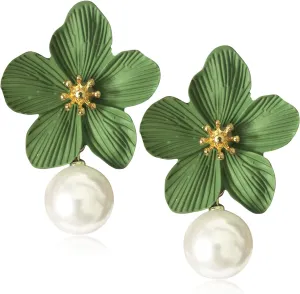 ANDPAI Unique Handmade Bohemian Large Matte Double Yellow Flower Dangle Drop Earrings White Metal floral Stud Earrings For Women Statement Wedding Holiday Jewelry Gifts