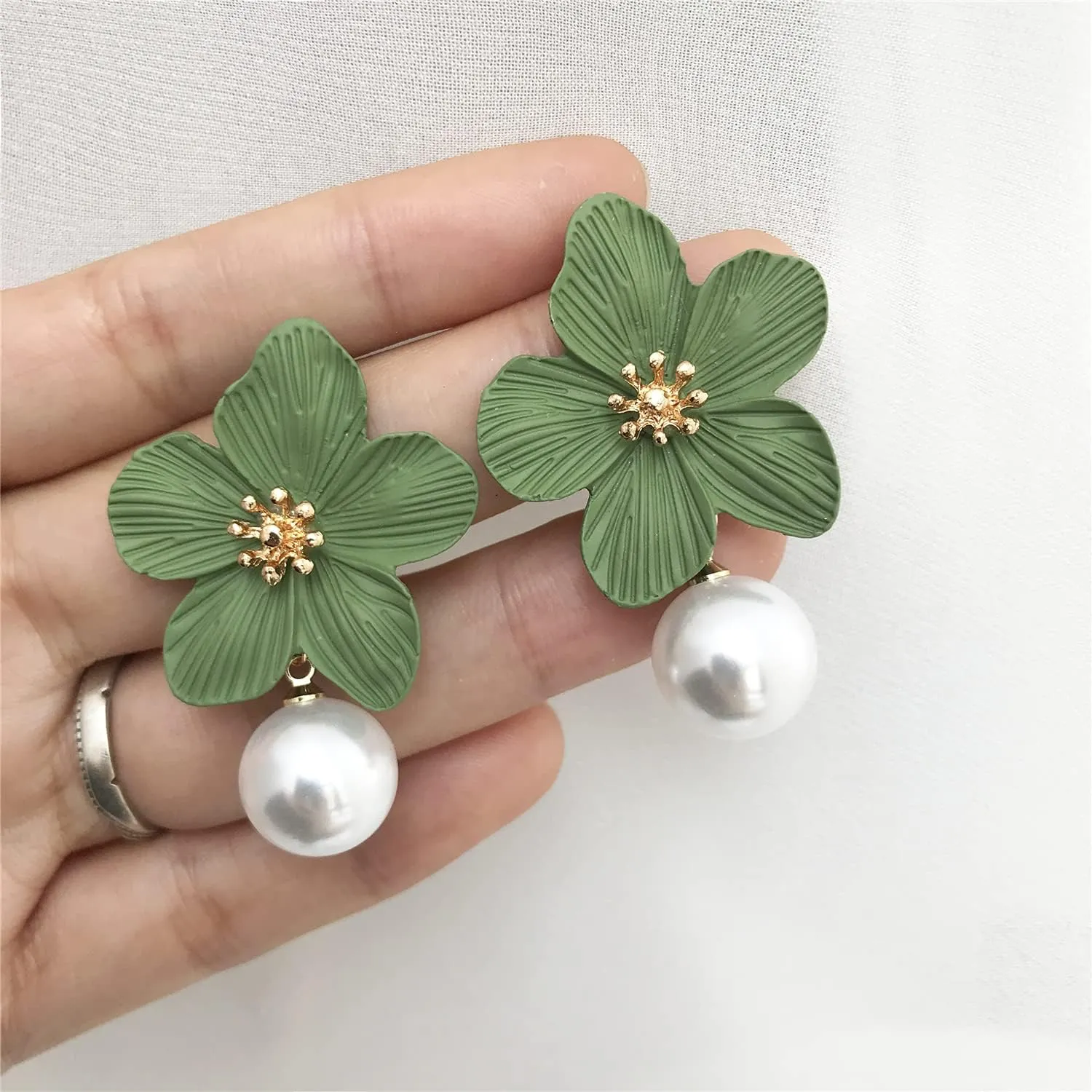 ANDPAI Unique Handmade Bohemian Large Matte Double Yellow Flower Dangle Drop Earrings White Metal floral Stud Earrings For Women Statement Wedding Holiday Jewelry Gifts