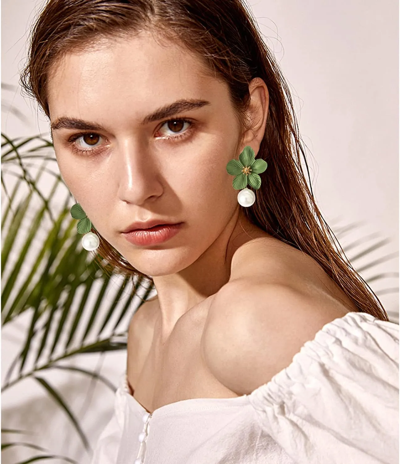 ANDPAI Unique Handmade Bohemian Large Matte Double Yellow Flower Dangle Drop Earrings White Metal floral Stud Earrings For Women Statement Wedding Holiday Jewelry Gifts