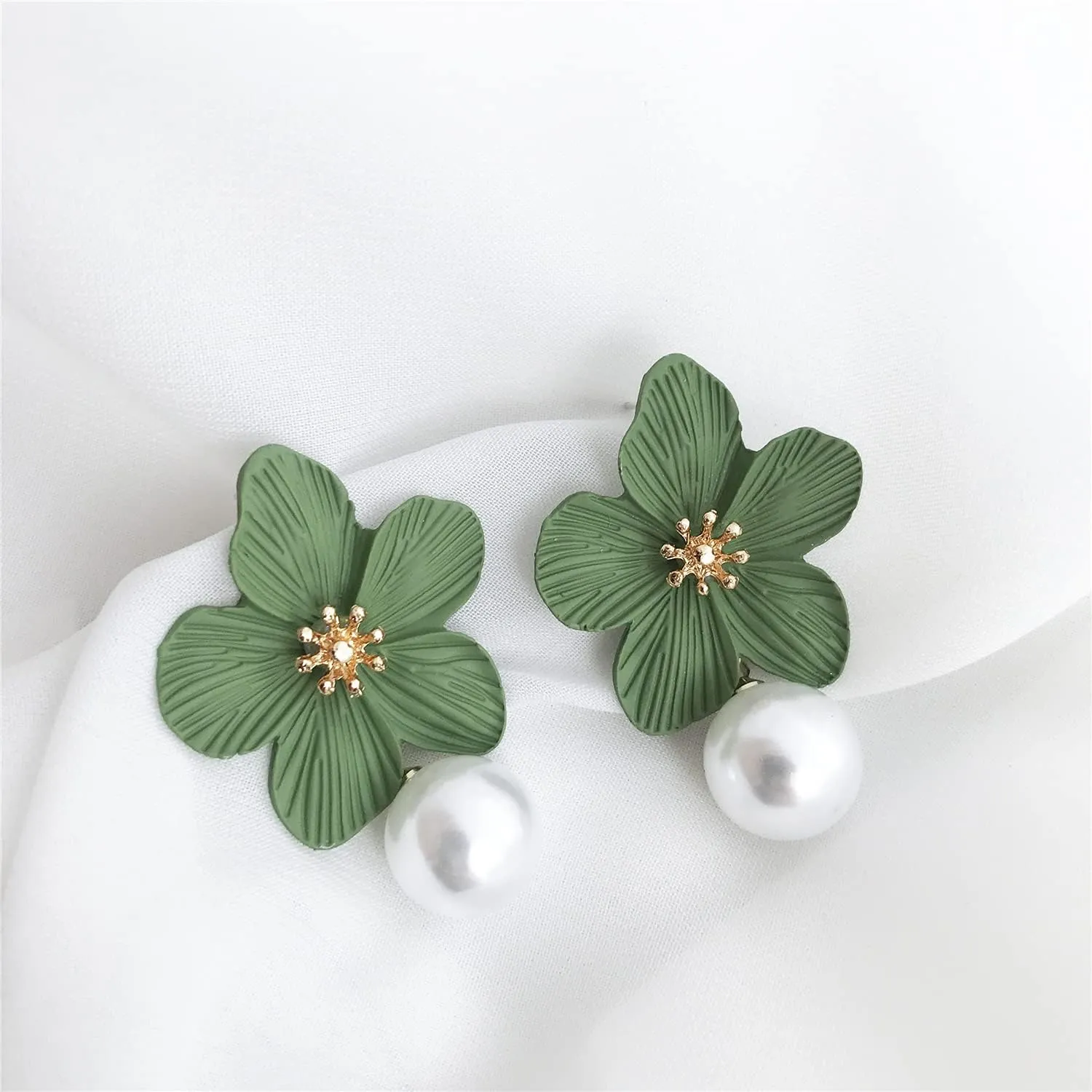 ANDPAI Unique Handmade Bohemian Large Matte Double Yellow Flower Dangle Drop Earrings White Metal floral Stud Earrings For Women Statement Wedding Holiday Jewelry Gifts