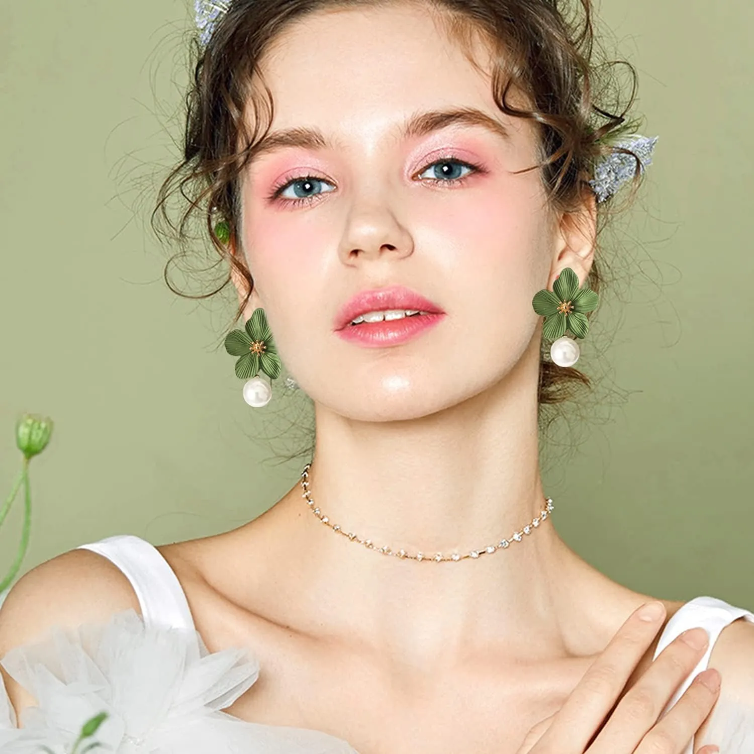 ANDPAI Unique Handmade Bohemian Large Matte Double Yellow Flower Dangle Drop Earrings White Metal floral Stud Earrings For Women Statement Wedding Holiday Jewelry Gifts