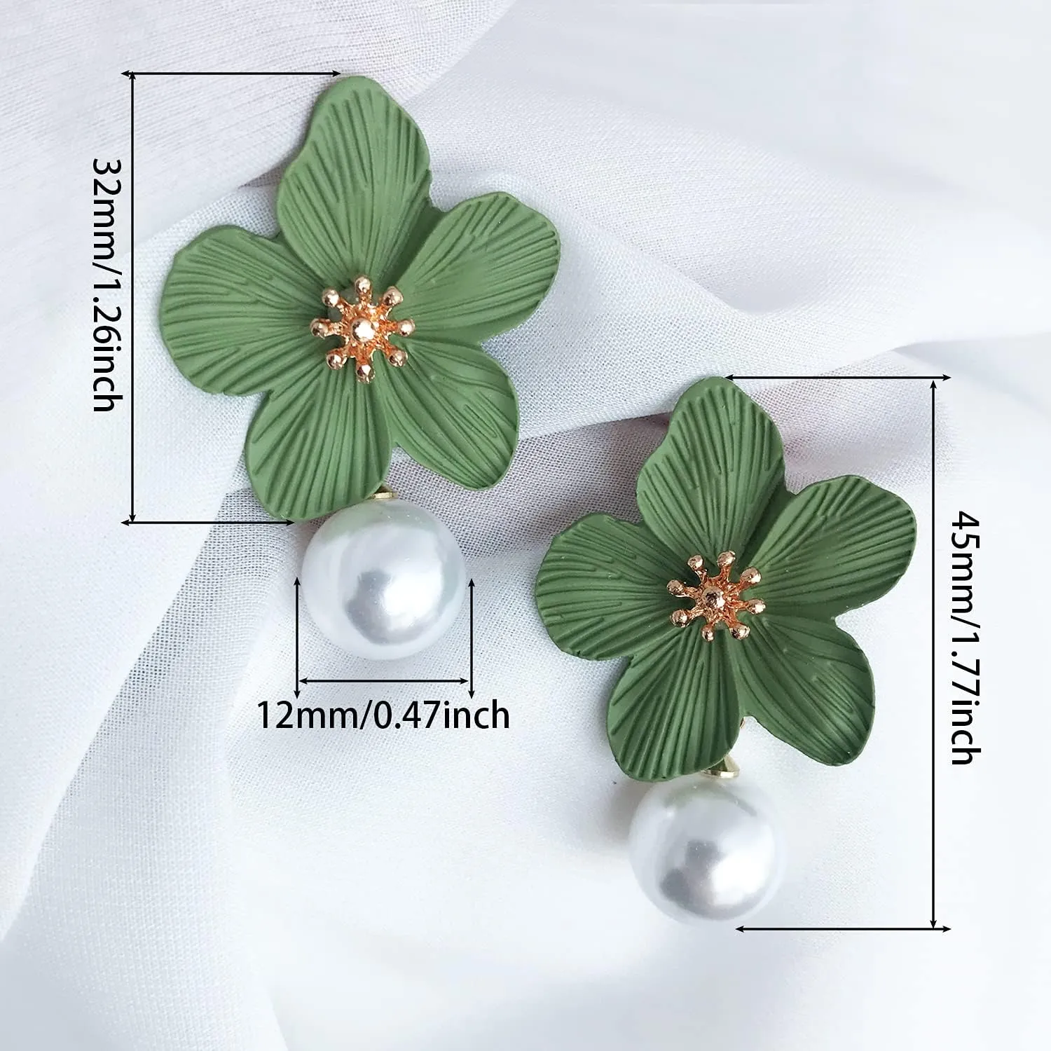 ANDPAI Unique Handmade Bohemian Large Matte Double Yellow Flower Dangle Drop Earrings White Metal floral Stud Earrings For Women Statement Wedding Holiday Jewelry Gifts