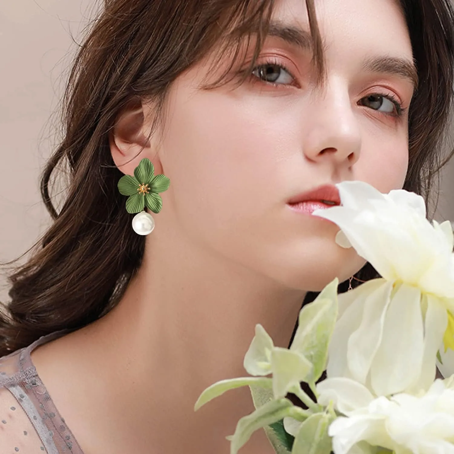 ANDPAI Unique Handmade Bohemian Large Matte Double Yellow Flower Dangle Drop Earrings White Metal floral Stud Earrings For Women Statement Wedding Holiday Jewelry Gifts