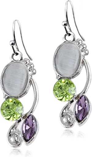 ANDPAI Unique Handmade Bohemian Multi-Gem Rainbow Moonstone Vintage Silver Dangle Drop Earrings Lightweight Green Purple Crystal Leaf Hook Earrings for Women