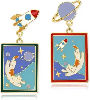 ANDPAI Unique Handmade Charm Enamel Planet Cat Star Dangle Drop Stud Earrings for Women Statement Hypoallergenic Jewelry Gifts