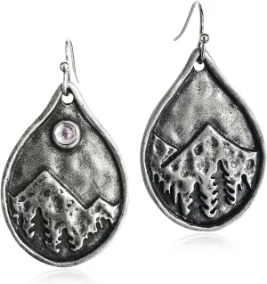 ANDPAI Unique Handmade Vintage Retro Silver Mountain Dangle Drop Earrings with Tree Pattern for Women Statement Outdoor Enthusiast Jewelry Gifts