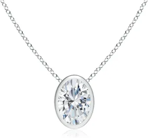 Angara Lab Grown Bezel-Set Oval Diamond Solitaire Pendant in 14K Solid Gold/Platinum | April Birthstone, Birthday, Engagement, Anniversary, Wedding Jewelry Gift for Women
