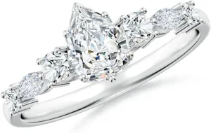 Angara Lab Grown Classic Pear Diamond Side Stone Engagement Ring in 14K Solid Gold/Platinum | April Birthstone, Birthday, Anniversary, Wedding Jewelry Gift for Women