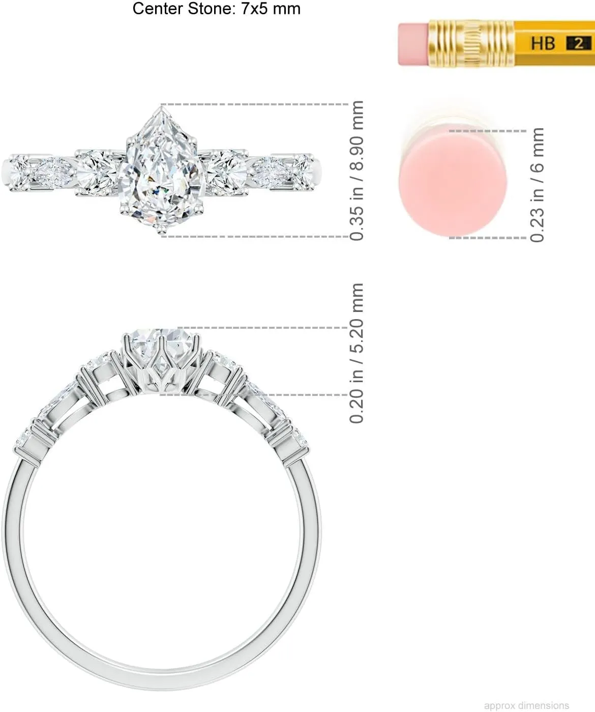 Angara Lab Grown Classic Pear Diamond Side Stone Engagement Ring in 14K Solid Gold/Platinum | April Birthstone, Birthday, Anniversary, Wedding Jewelry Gift for Women