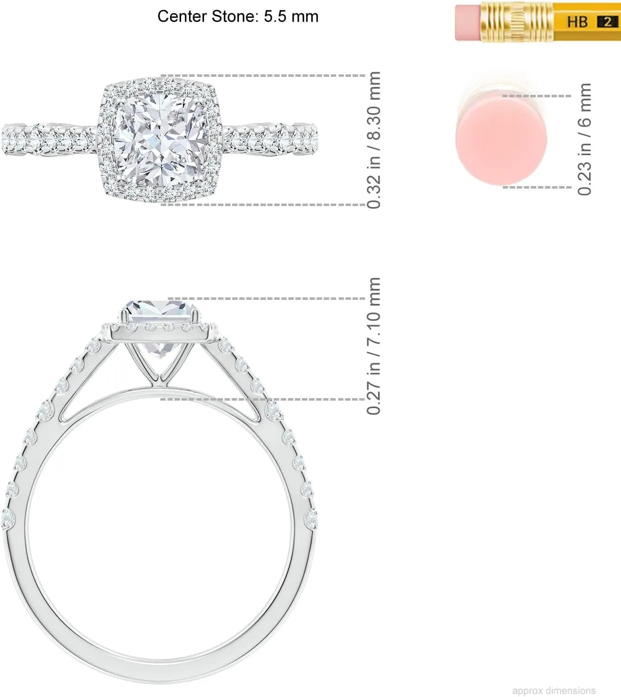 Angara Lab Grown Cushion Diamond Station Halo Engagement Ring in Silver / 14K Solid Gold/Platinum | April Birthstone, Birthday, Anniversary, Wedding Jewelry Gift for Women