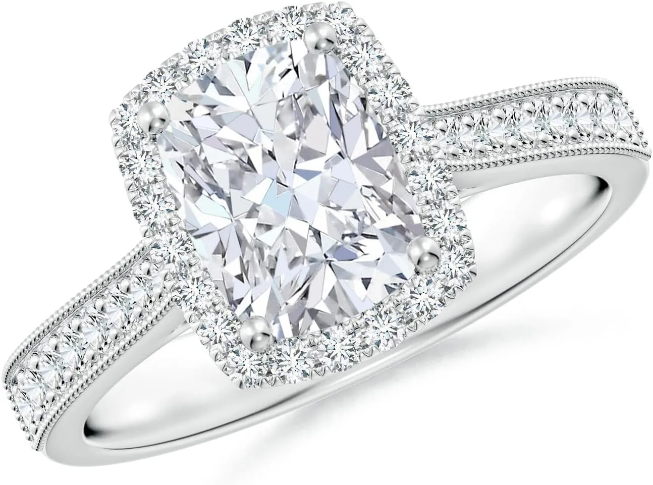 Angara Lab Grown Cushion Rectangular Diamond Reverse Tapered Shank Halo Engagement Ring in Silver / 14K Solid Gold/Platinum | April Birthstone, Birthday, Anniversary, Wedding Jewelry Gift for Women