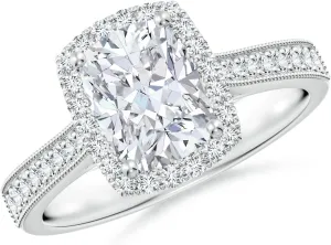 Angara Lab Grown Cushion Rectangular Diamond Reverse Tapered Shank Halo Engagement Ring in Silver / 14K Solid Gold/Platinum | April Birthstone, Birthday, Anniversary, Wedding Jewelry Gift for Women