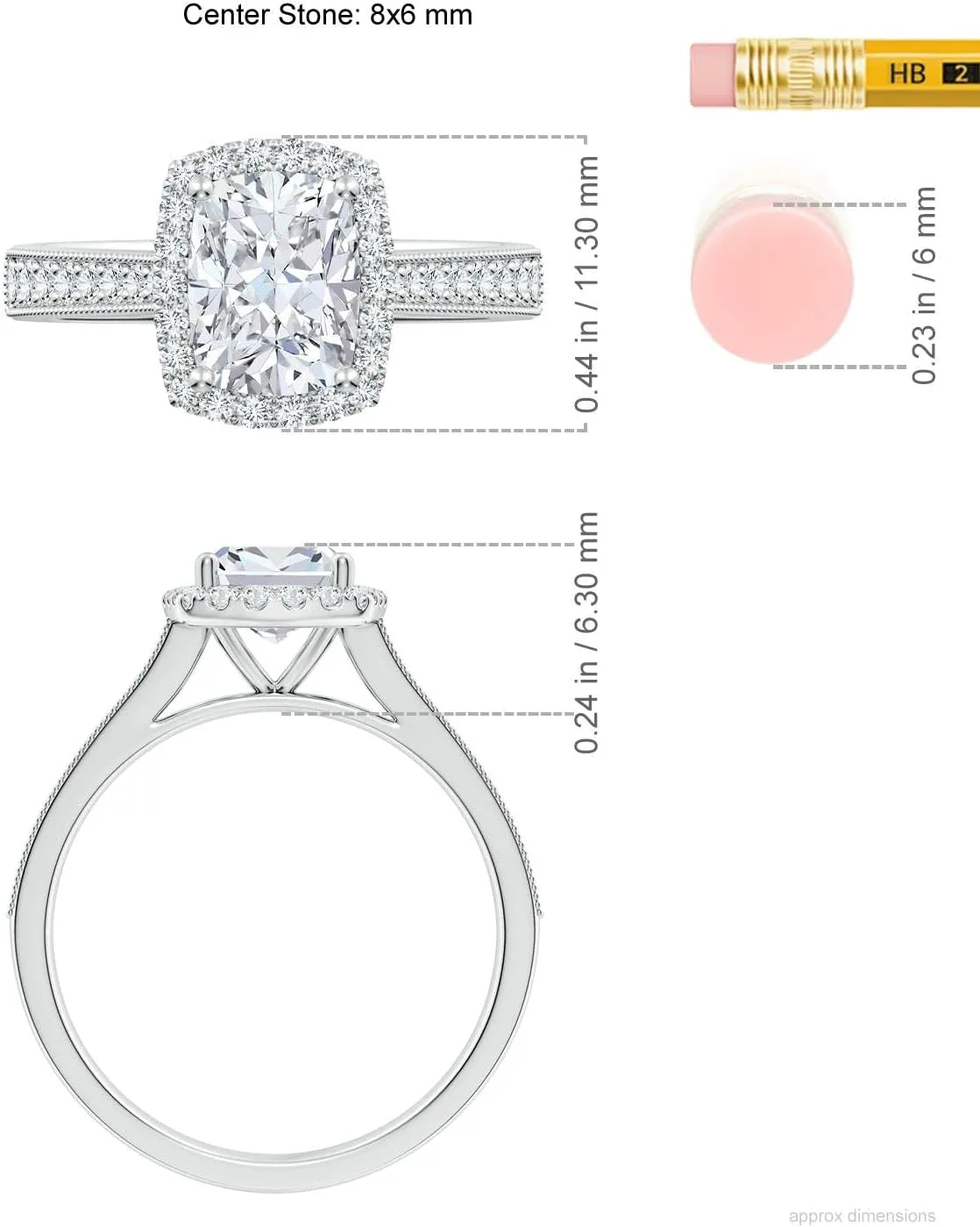 Angara Lab Grown Cushion Rectangular Diamond Reverse Tapered Shank Halo Engagement Ring in Silver / 14K Solid Gold/Platinum | April Birthstone, Birthday, Anniversary, Wedding Jewelry Gift for Women