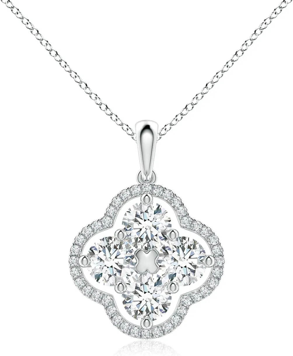 Angara Lab Grown Diamond Clover Pendant in 14K Solid Gold/Platinum | April Birthstone, Birthday, Engagement, Anniversary, Wedding Jewelry Gift for Women