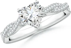 Angara Lab Grown Peg Head Heart Diamond Twist Shank Engagement Ring in Silver / 14K Solid Gold/Platinum | April Birthstone, Birthday, Anniversary, Wedding Jewelry Gift for Women