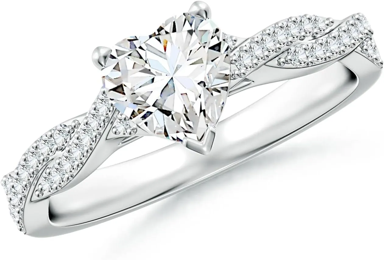 Angara Lab Grown Peg Head Heart Diamond Twist Shank Engagement Ring in Silver / 14K Solid Gold/Platinum | April Birthstone, Birthday, Anniversary, Wedding Jewelry Gift for Women