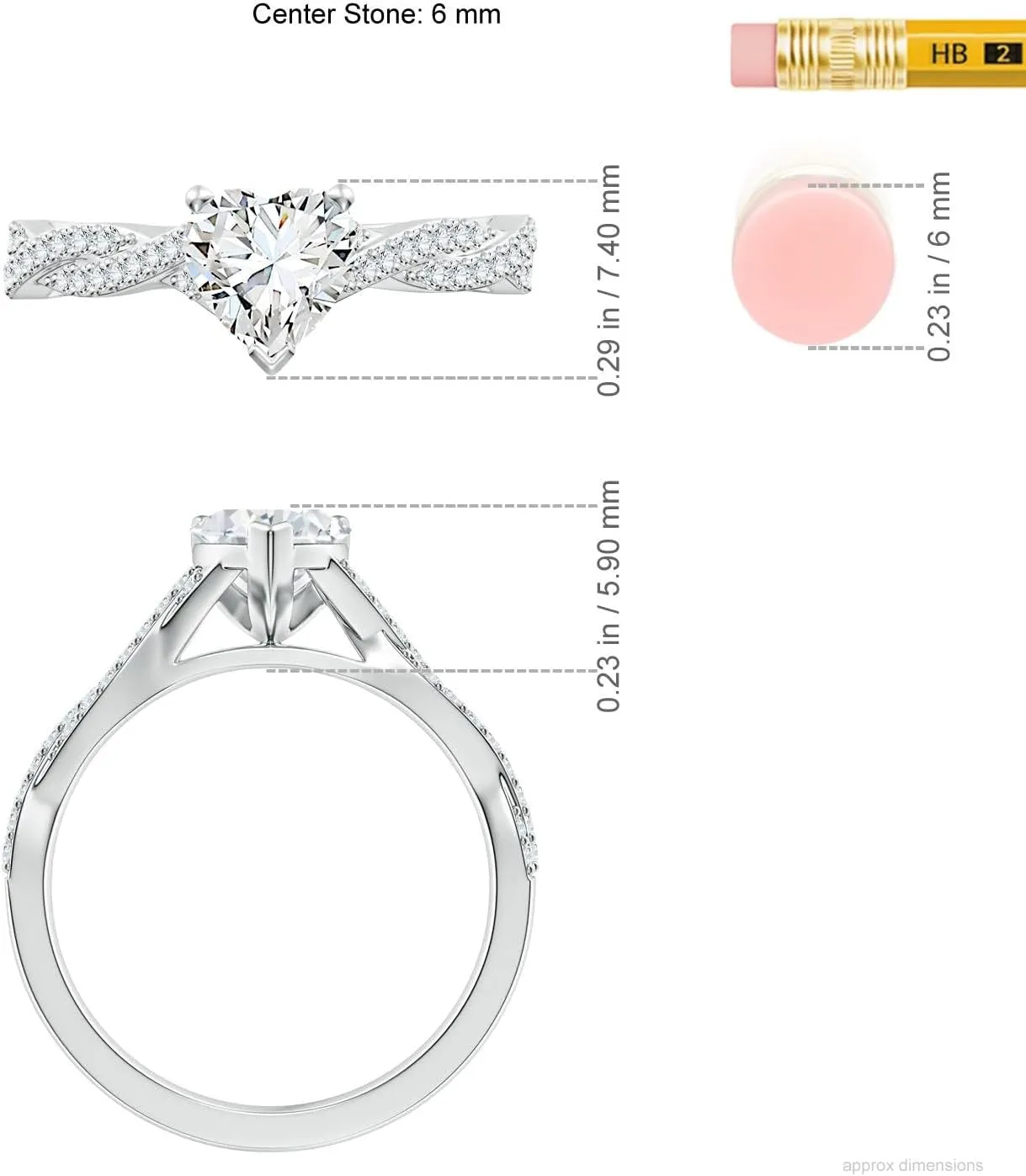 Angara Lab Grown Peg Head Heart Diamond Twist Shank Engagement Ring in Silver / 14K Solid Gold/Platinum | April Birthstone, Birthday, Anniversary, Wedding Jewelry Gift for Women