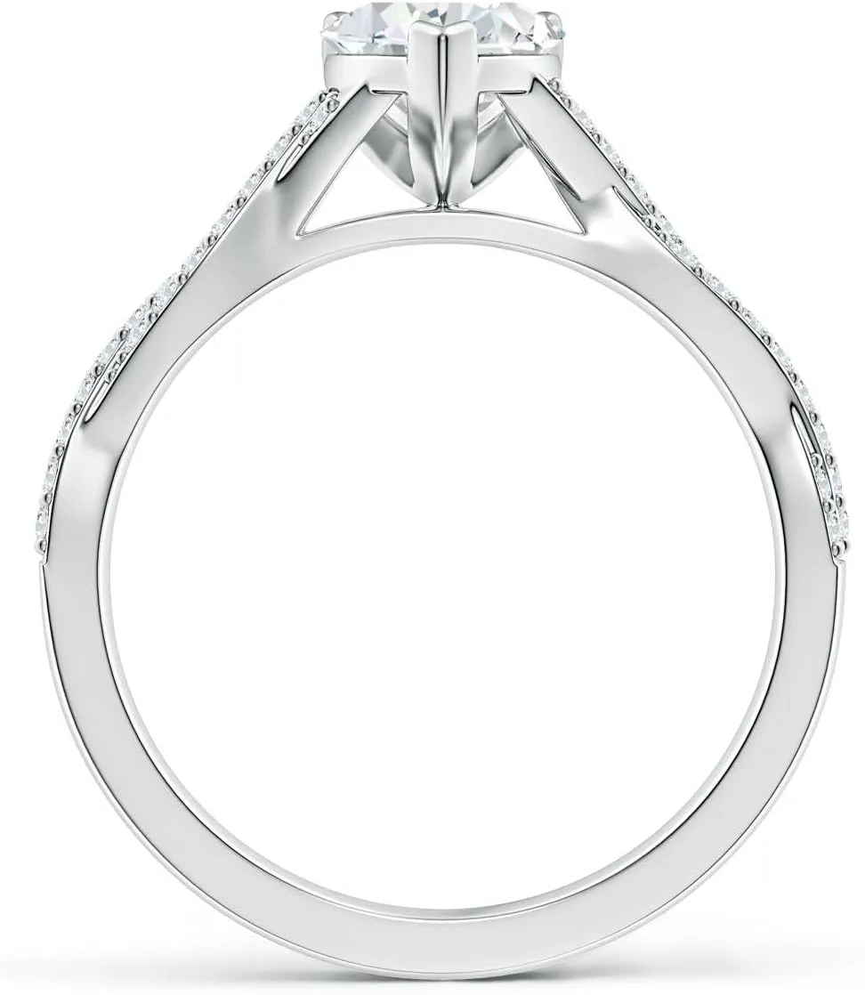 Angara Lab Grown Peg Head Heart Diamond Twist Shank Engagement Ring in Silver / 14K Solid Gold/Platinum | April Birthstone, Birthday, Anniversary, Wedding Jewelry Gift for Women