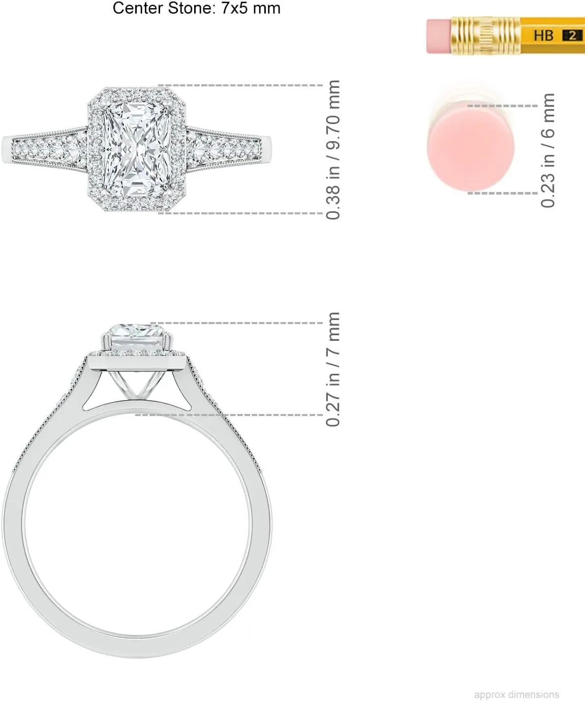 Angara Lab Grown Radiant-Cut Diamond Halo Engagement Ring with Milgrain in Silver / 14K Solid Gold/Platinum | April Birthstone, Birthday, Anniversary, Wedding Jewelry Gift for Women