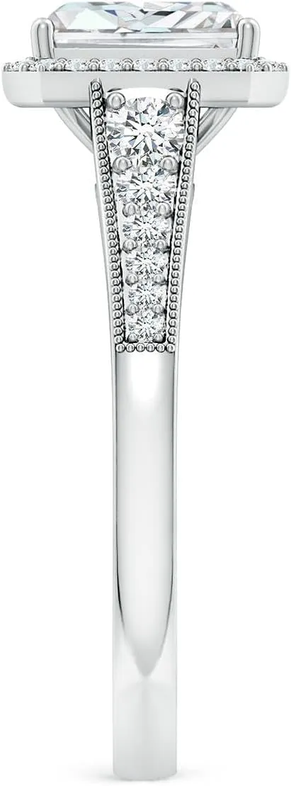 Angara Lab Grown Radiant-Cut Diamond Halo Engagement Ring with Milgrain in Silver / 14K Solid Gold/Platinum | April Birthstone, Birthday, Anniversary, Wedding Jewelry Gift for Women