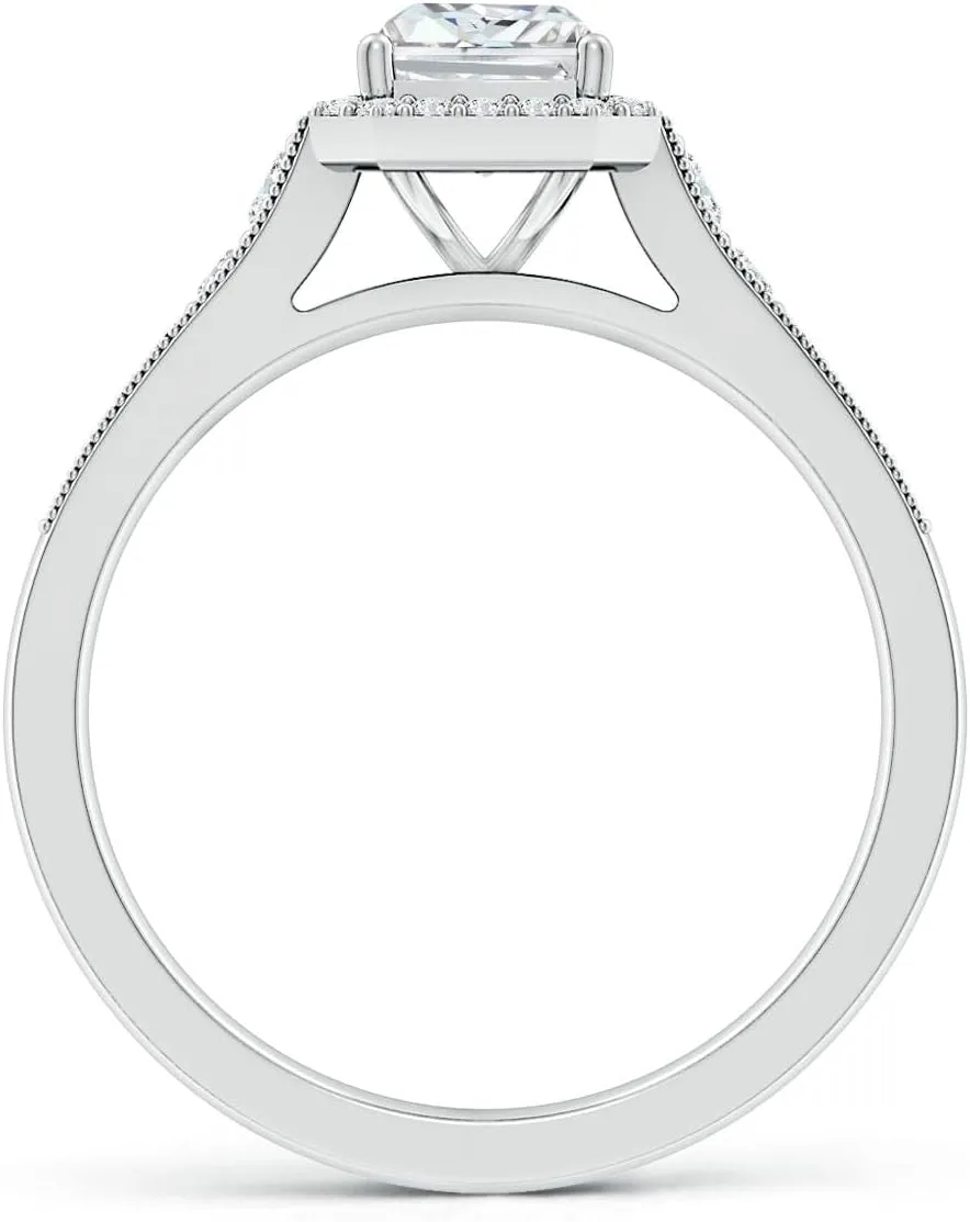 Angara Lab Grown Radiant-Cut Diamond Halo Engagement Ring with Milgrain in Silver / 14K Solid Gold/Platinum | April Birthstone, Birthday, Anniversary, Wedding Jewelry Gift for Women