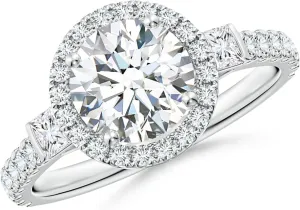 Angara Lab Grown Round Diamond Side Stone Halo Engagement Ring in Silver / 14K Solid Gold/Platinum | April Birthstone, Birthday, Anniversary, Wedding Jewelry Gift for Women