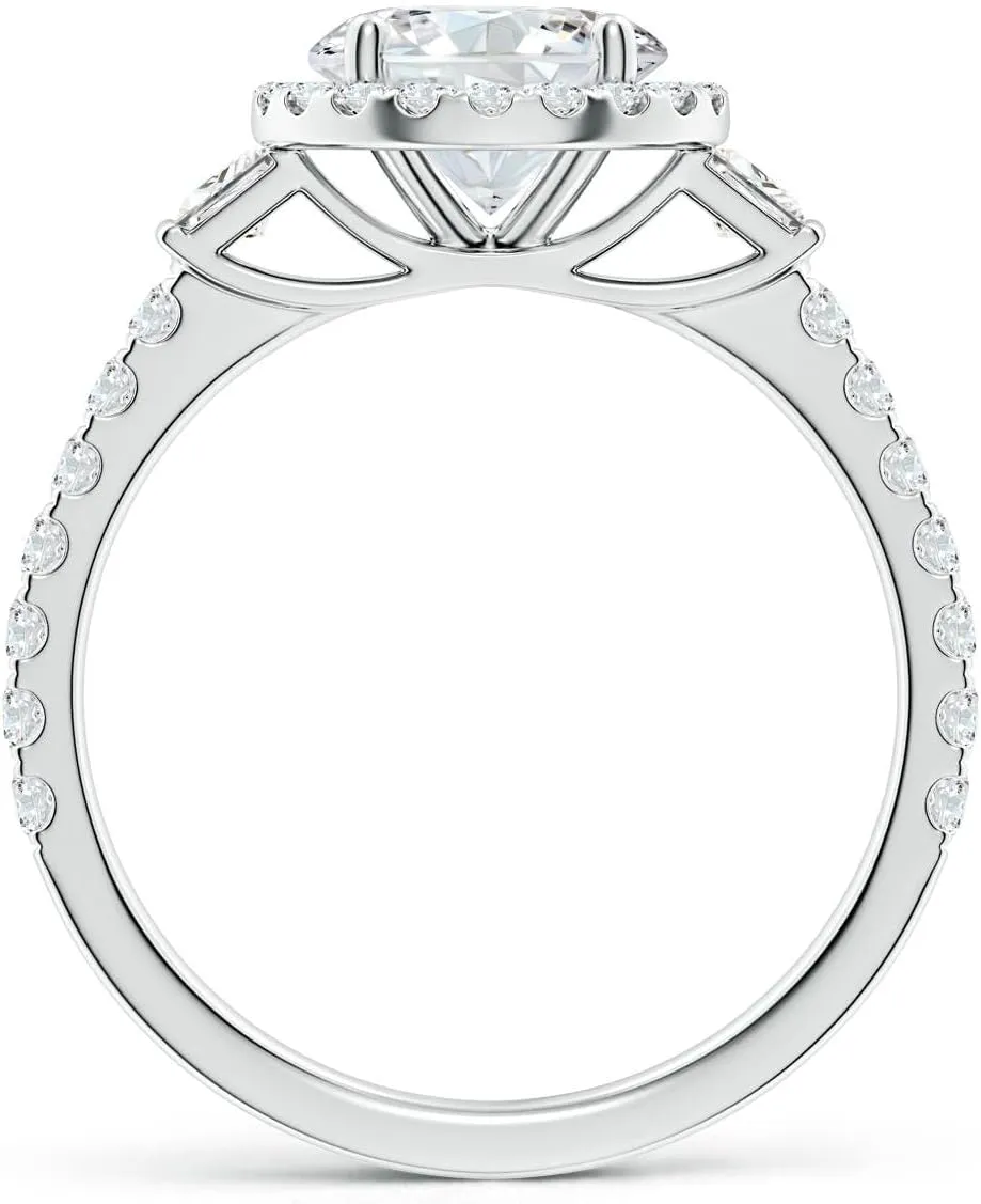 Angara Lab Grown Round Diamond Side Stone Halo Engagement Ring in Silver / 14K Solid Gold/Platinum | April Birthstone, Birthday, Anniversary, Wedding Jewelry Gift for Women