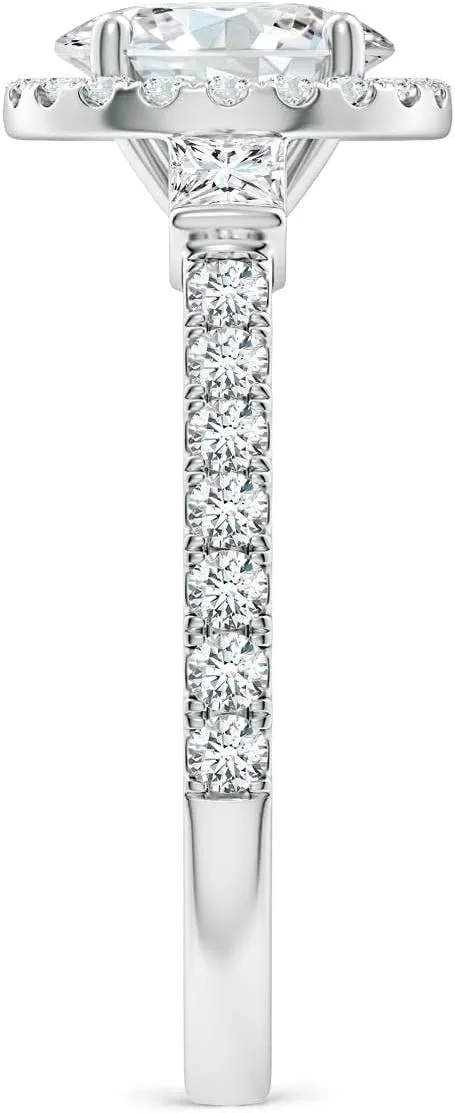 Angara Lab Grown Round Diamond Side Stone Halo Engagement Ring in Silver / 14K Solid Gold/Platinum | April Birthstone, Birthday, Anniversary, Wedding Jewelry Gift for Women