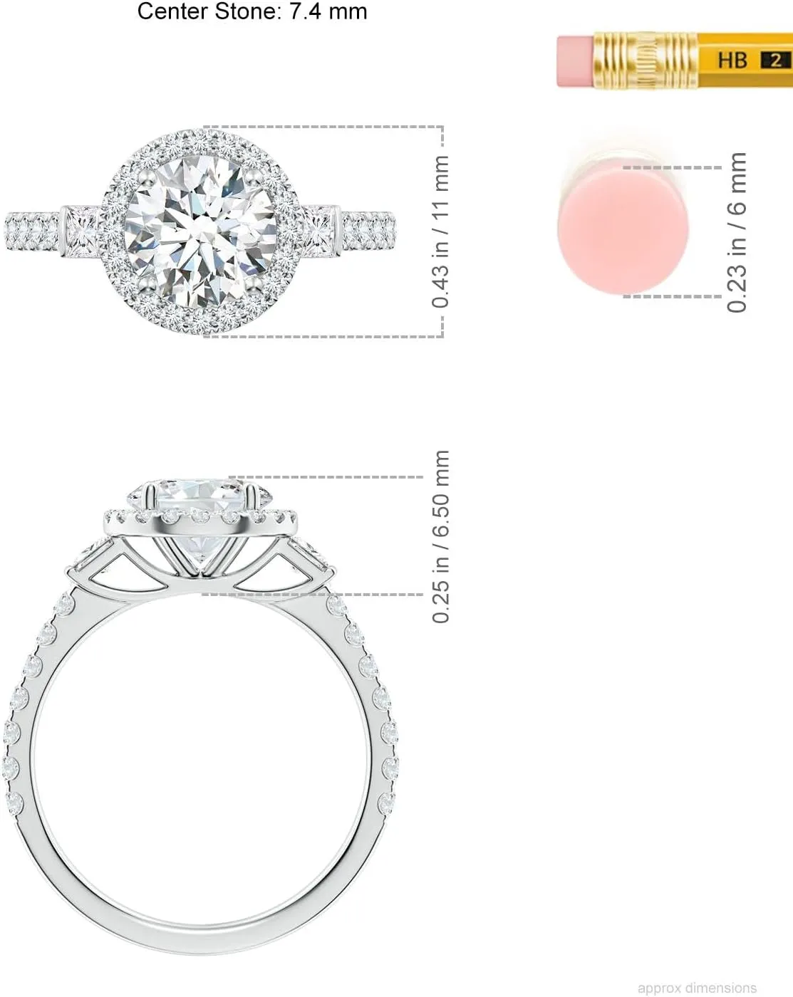 Angara Lab Grown Round Diamond Side Stone Halo Engagement Ring in Silver / 14K Solid Gold/Platinum | April Birthstone, Birthday, Anniversary, Wedding Jewelry Gift for Women