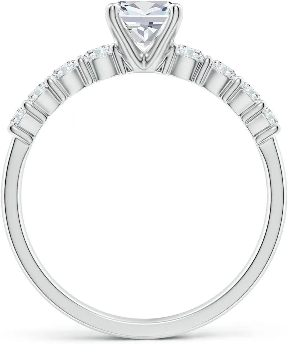 Angara Lab Grown Solitaire Cushion Diamond Graduated Engagement Ring in Silver / 14K Solid Gold/Platinum | April Birthstone, Birthday, Anniversary, Wedding Jewelry Gift for Women