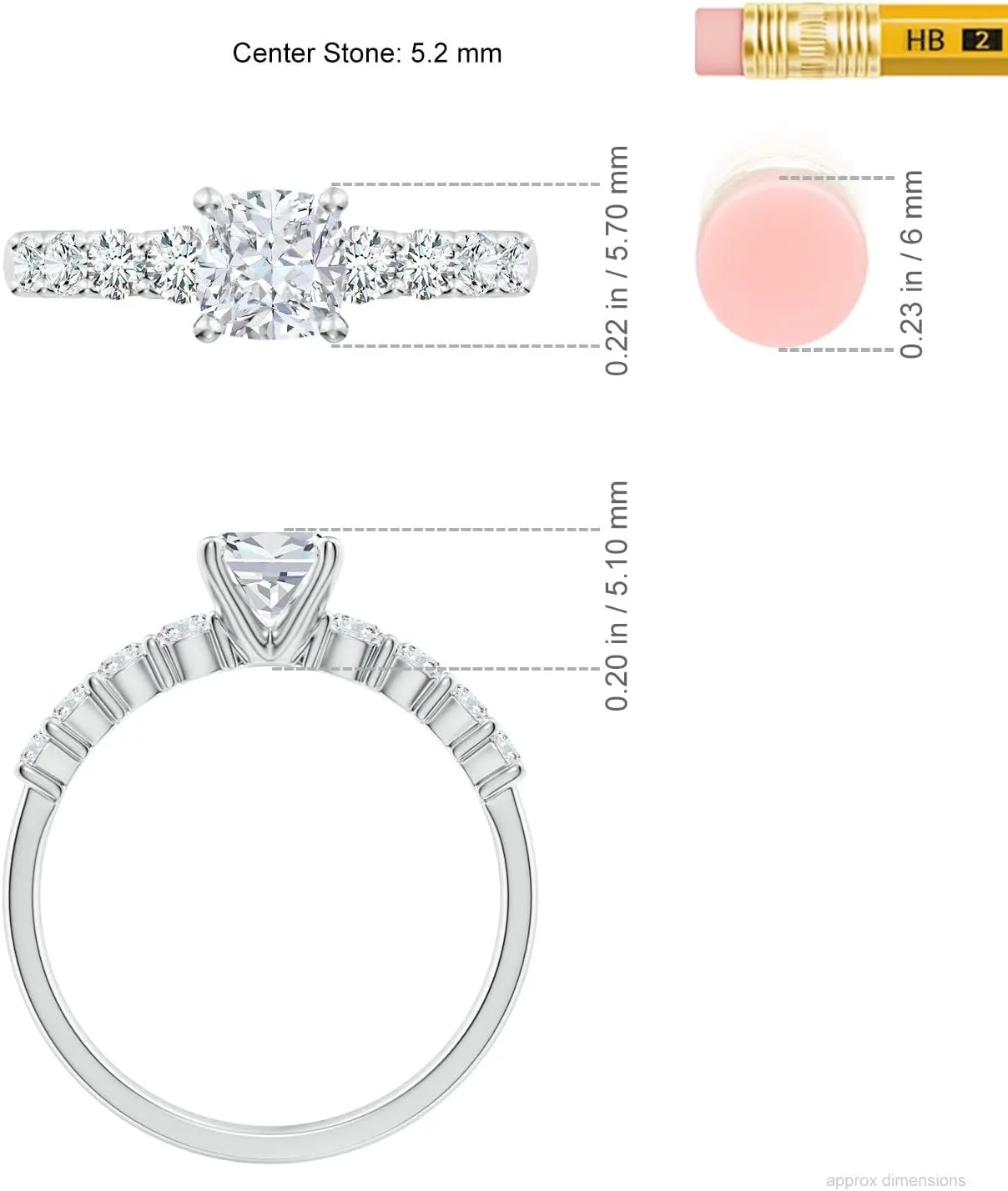 Angara Lab Grown Solitaire Cushion Diamond Graduated Engagement Ring in Silver / 14K Solid Gold/Platinum | April Birthstone, Birthday, Anniversary, Wedding Jewelry Gift for Women